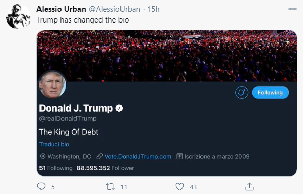 Trump changed its bio