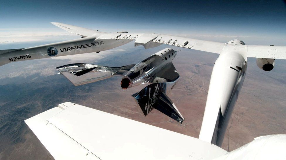 Virgin Galactic: Richard Branson flying into space carried by two aircrafts (Source: BBC)